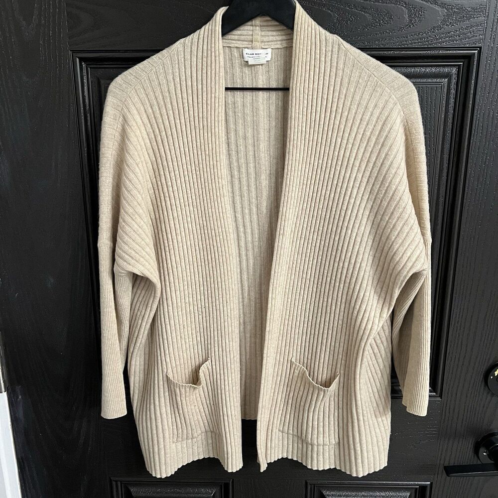 Club Monaco Women’s Italian Cashmere Open Front Cardigan Size M Beige